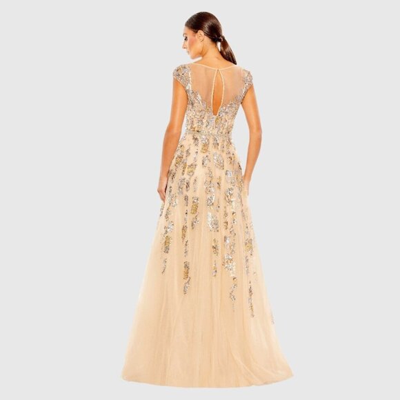 NWT Mac Duggal Embellished Cap Sleeve Cutout Back Gown Nude 14 #8311 - Picture 4 of 8